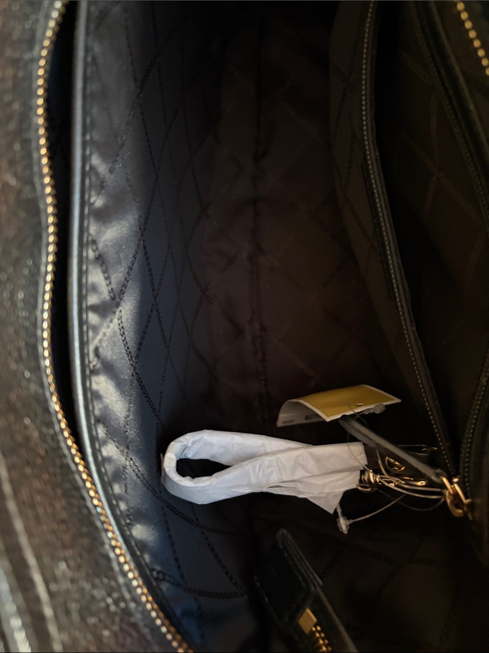 Michael Kors Mae Black Leather Tote with Gold MK Charm - Picture 4 of 9